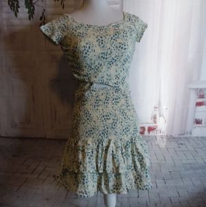 Aqua 2pc skirt top set blue yellow floral size L/S